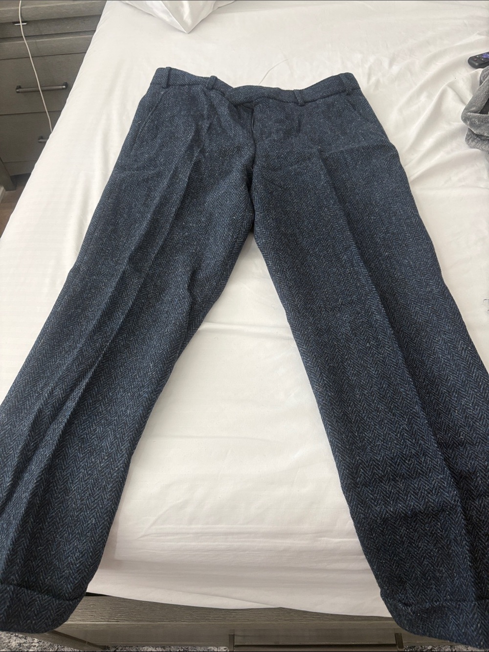 Tailored Navy Herringbone Dress Trousers